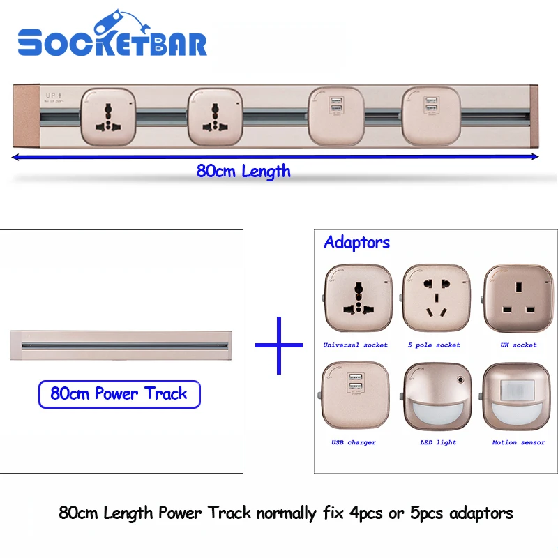 Socketbar 80 см длина 8000 Вт Tomada Usb настенная розетка ЕС вилка светодиодный светильник