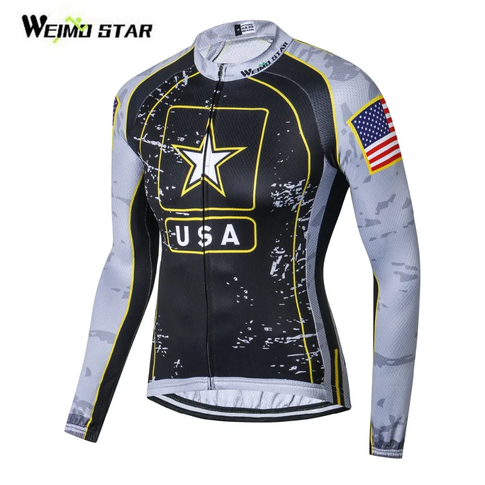 Weimostar USA Flag Star Bike jersey Men Cycling Clothing Male MTB Ropa Ciclismo Maillot Long Sleeve Shirt Bicycle Riding Top | Спорт и