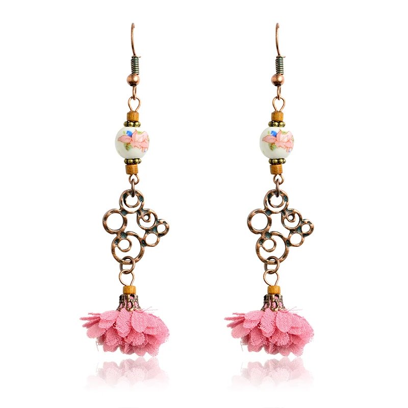 

Long Earrings Geometry Vintage Drop Earrings Alloy Resin Bead Cloth Colorful Flower Dangles Earrings For Women Winter Jewelry
