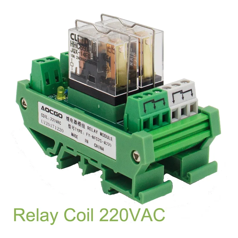 

2 Channel 1 SPDT DIN Rail Mount 220VAC Interface Relay Module