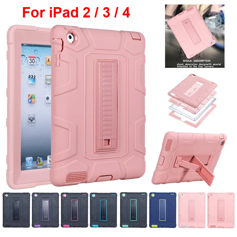 

Case for iPad 2 3 4 Three Layer Shockproof Protective Case with Kickstand Kids Soft Silicone Tablets for iPad 4 2 3