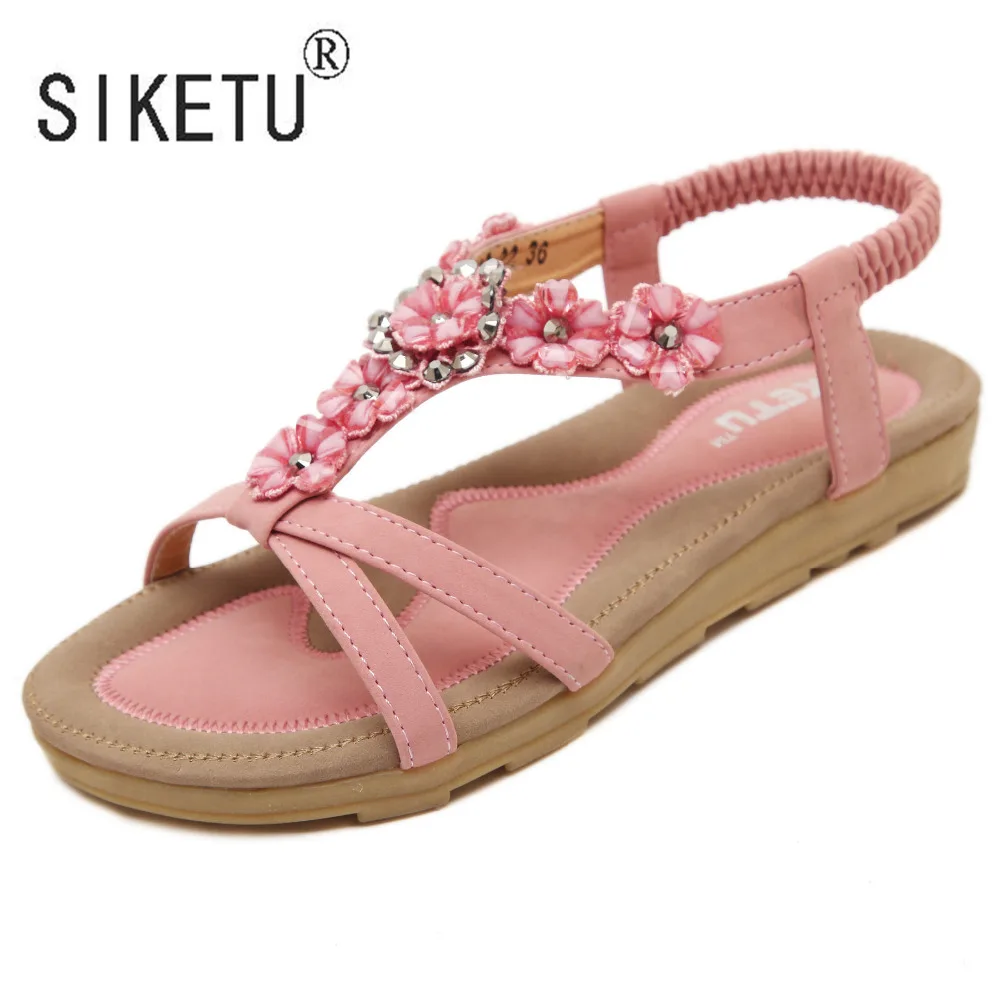 2017 New Fashion Summer Women Sandals Flowers Rhinestones Leisure Beach Shoes Big Size 35 42 