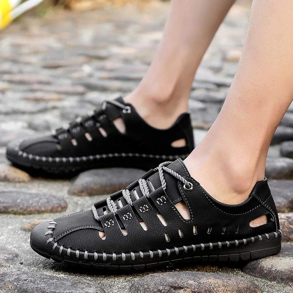 Men's Summer Casual Leather Sandals Breathable Tide Outdoor Beach Shoes