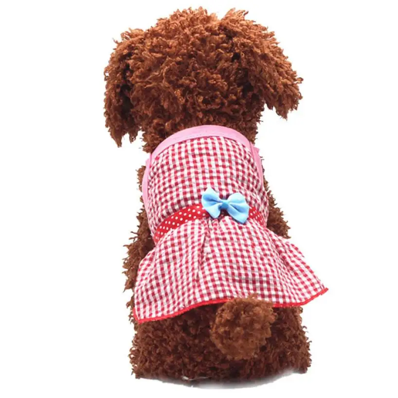 New Cute Cotton Plaid Skirt Dress For Dog Cat Puppy Pet Clothes With Bow T shirts For Dogs