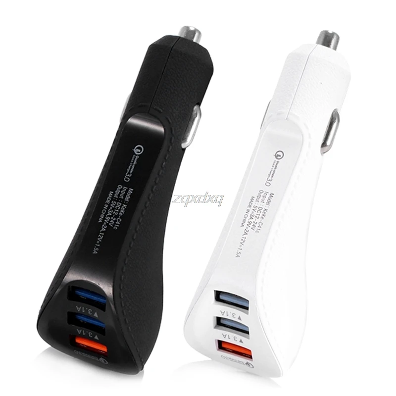 

QC3.0 3 Ports USB Leather Car Charger Adapter for IphoneX 8 Samsung S9 Tablet PC