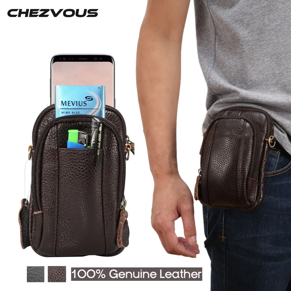 CHEZVOUS 100% Genuine Leather Men&#39;s Belt Pouch for Iphone Waist Bag for All Below 6.3 Inch ...