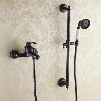 

Bathroom Black Shower Set Wall Mounted Shower Mixer Tap Faucet 3-functions Handheld Shower Valve Set Solid Brass Shower Kit