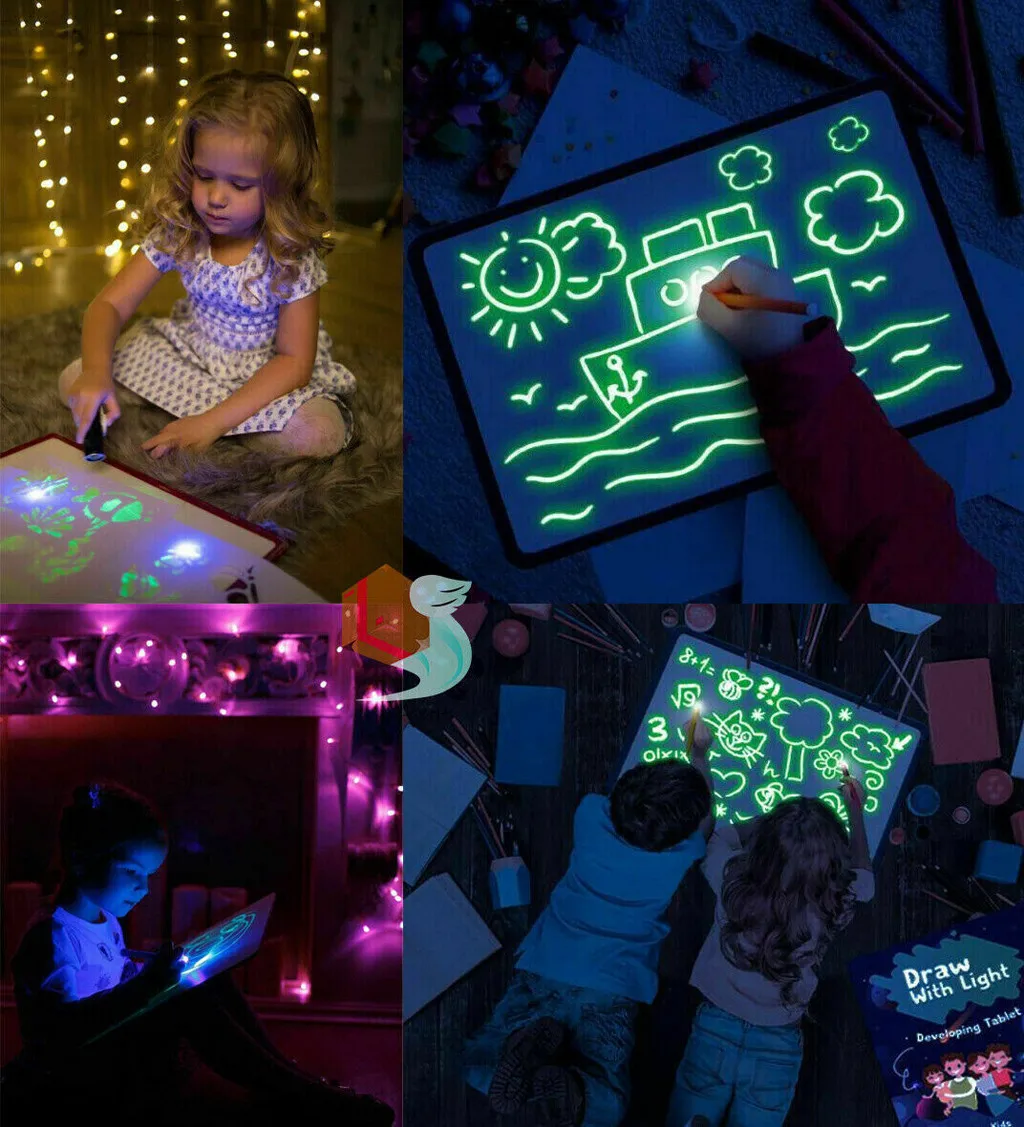 

Glowing Paint Glow Light Tablet Draw With Light Fun And Developing Toy Children Education LED Lighting Drawing Tablet Toys 2019