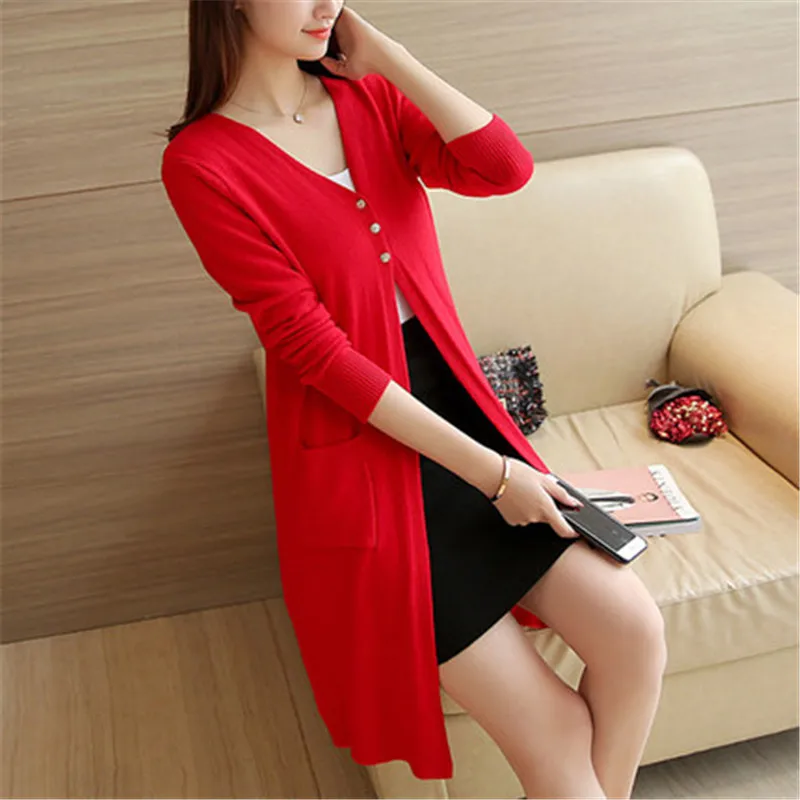 

2017 Women Outwear V Neck Solid Long Sleeve Button Pockets Waterfall Open Front Long Button-down Cardigan Female Tops ZZ092