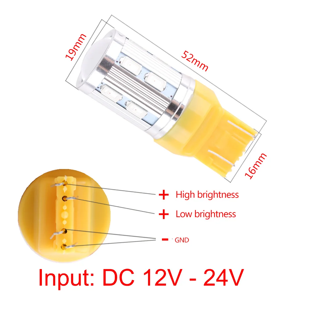 2 шт. 7443 7440 автомобиля светодиодный лампы 12 светодиодов SMD 5730 W21/5 Вт 5 Вт высокой мощности светодиодный чип фонарные лампочки Автомобильные светильник источник света парковка желтый D020