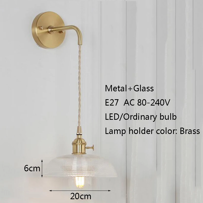 Скандинавский стиль лофт латунные стеклянные настенная лампа E27 220 В светодиодный настенный светильник для столовой спальни ванной кабинета прохода ресторана отеля