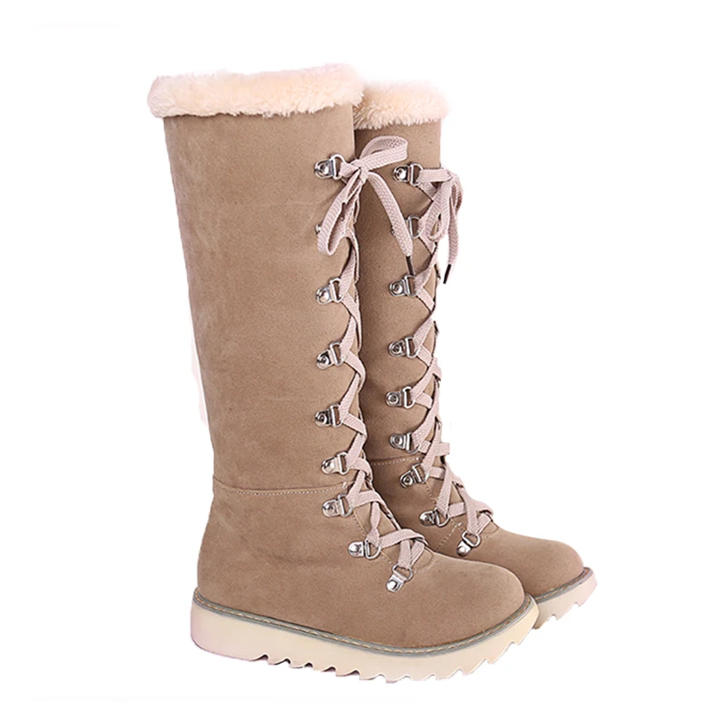 Meilleur KARINLUNA 2018 Grande Taille 34 43 Beige Femmes Chaussures Femme neige bottes Casual confortable Chaud En Peluche Hiver Genou Haute bottes chaussures