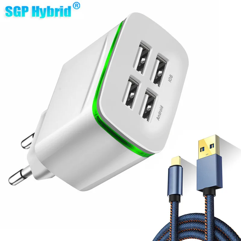 5 فولت 4a usb شاحن الهاتف 4 ميناء usb المسؤول محول السفر الجدار شاحن محول مع الصمام الخفيفة شحن للجوال لوحي mp3