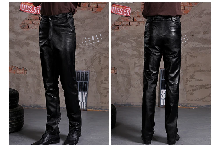 BO2019 мужские тонкие штаны из овечьей кожи Модные кожаные брюки