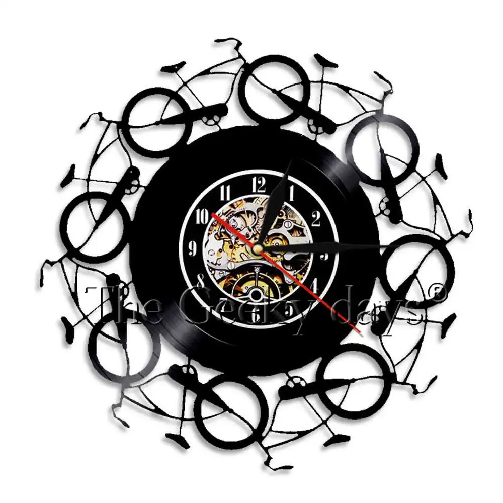 Настенные часы Time To Bike, ретро виниловые часы, черные подвесные настенные часы, велосипедные тени, художественные декоративные 3D настенные часы, Декор - Цвет: Without LED Light