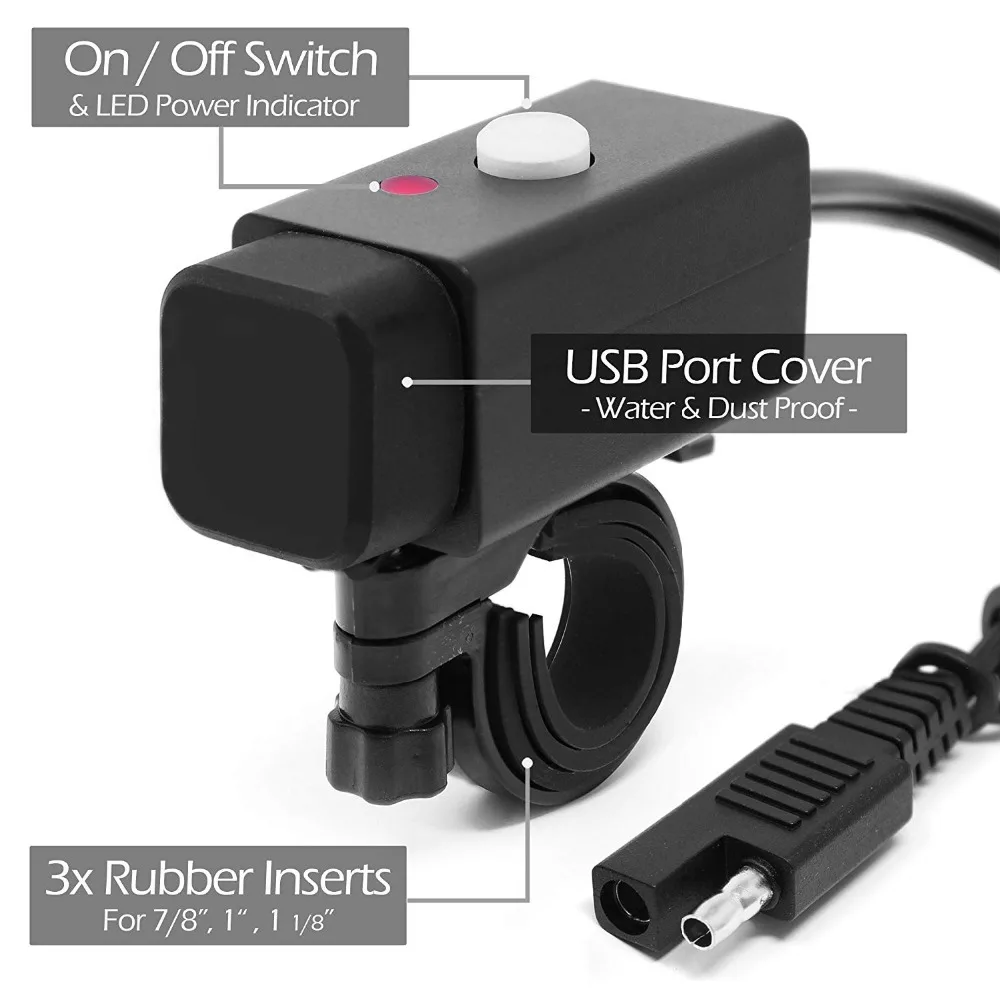 Руль мотоцикла крепление IP54 Водонепроницаемый 8 V-28 V 2.1A SAE двойной USB Зарядное устройство адаптер для смартфонов, для навигаторов GoPro