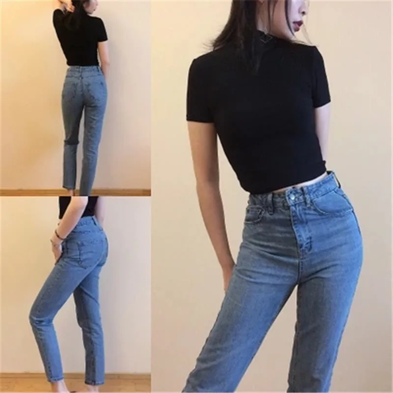 2019 Jeans Female Denim Pants Vintage Ladies Boyfriend Jeans For Women High Waisted Jeans Blue Casual Pencil Trousers Mom Jeans