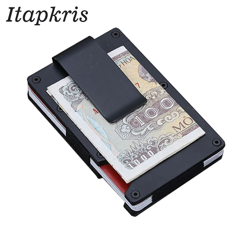 

Man Credit ID Card Holder Fashion Women Money Cover Protection Metal Stainless Steel RFID Wallet Black Blue Red