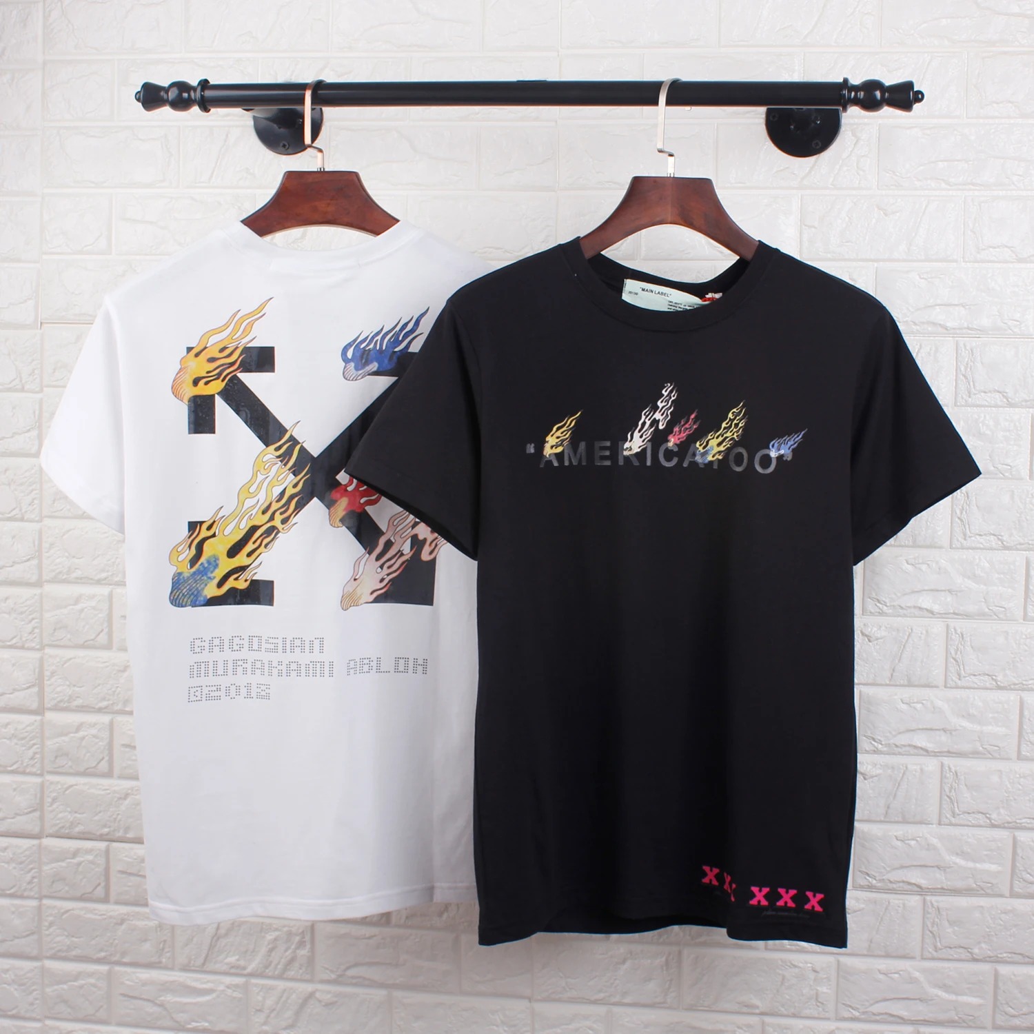 

OFF-WHITE color flame cross arrow letter couple models cotton short sleeve