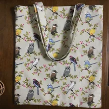 YILE хлопок холст эко хозяйственная сумка наплечная печать птички на ветке серый S01