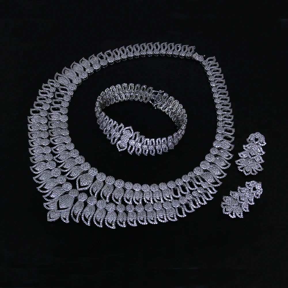 

Nigerian African Jewelry Set Women Luxury Cubic Zircon Wedding 4 PCS Necklace Bracelet Ring Earring Set for Brides Dubai Jewelry