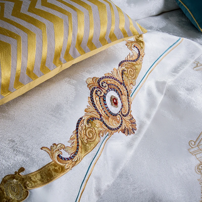 Waliicorners 4/6/9pcs Luxury 100S Cotton Bedding Set Duvet Cover Sheet Pillowcase King Queen Size White Linen 15 _11A2623