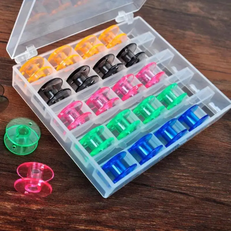 

25Pcs Colorful/Clear Bobbins with Plastic Bobbin Spool Box Storage Set For Sewing Machine