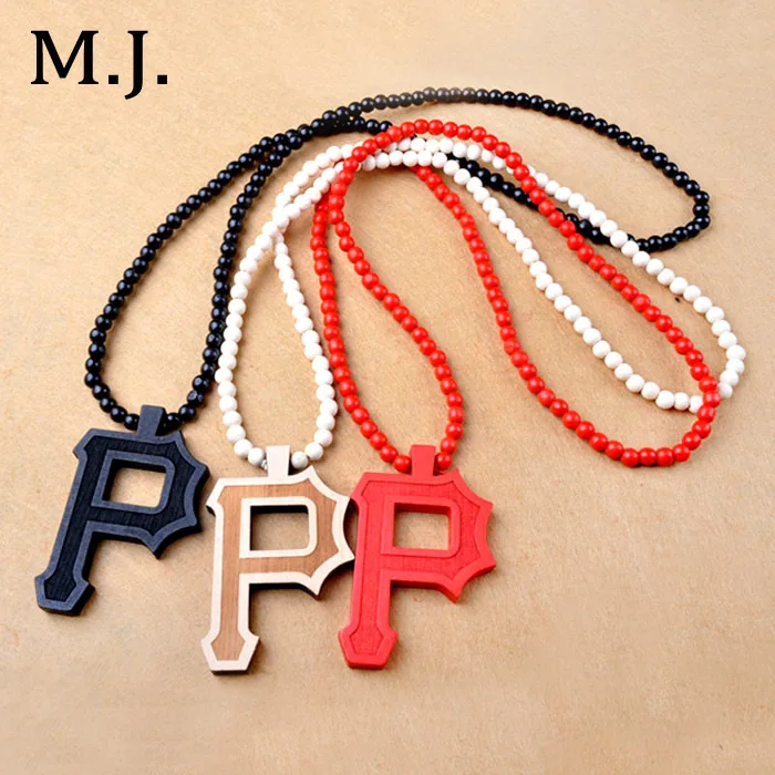 

Fashion Colares Bijuterias Hip Hop Wood Letter P Pendant Necklace Men Luxury Brand Boho Bead Long Necklace Women Accessories