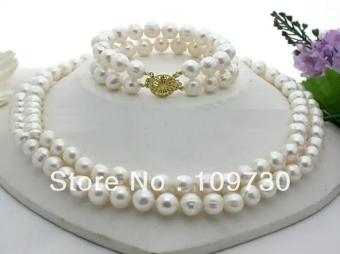 

Jewelry 00377 SET 10-13MM NATURAL SOUTH SEA GENUINE WHITE PEARL NECKLACE 17"18" BRACELET 7.5X2