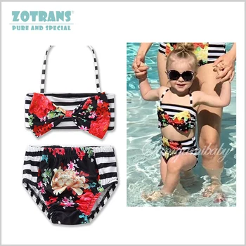 

Summer Baby Swimsuit Fashion Floral Bow Designs Flower Beach Bikini Girls 2 piece set Swimwear for 1-2 Years children Swimming