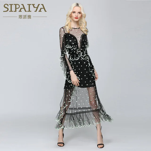 New Brand Designer Fashionable Summer Dresses Y Transpa Gauze New Brand Designer Fashionable Summer Dresses Y Transpa Gauze Dot Long Dress Las Black Party