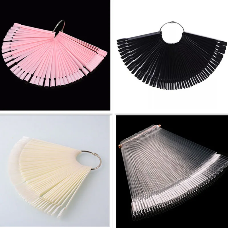 

False Nail 12/24/32/50 pcs/set Fan Nail Round Full Cover Display Practice Tools Nature Clear Pink Black Color Yellow transparent