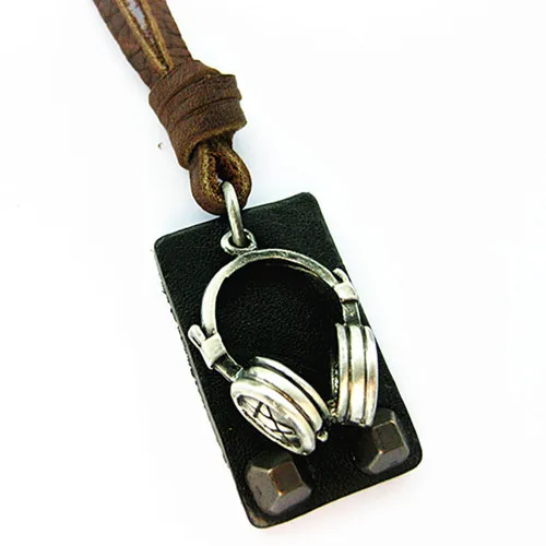 

100% Genuine Leather Necklace Punk Vintage Jewelry Headphone Audio Pendant Necklace CLPS014