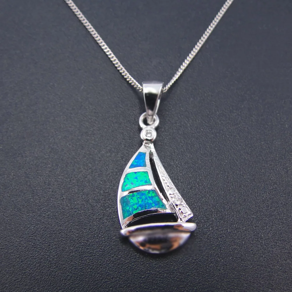 

100% 925 Sterling Silver Jewelry Women Pendants with Blue Fire Opal Pendant Cute Pendant White CZ Pendant Necklace without Chain
