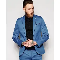 Индивидуальный заказ одна кнопка-синий мужской костюм пиджак Slim Fit 2 шт. смокинг на заказ для выпускного вечерние Стиль Костюмы Блейзер