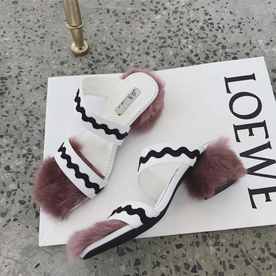 

Spring / Summer New Fashion And Elegant Women'S Slippers Middle Heel Beautiful Open Toe Comfortable Non-Slip Slides Shoes Female
