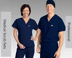 Медицинские Для мужчин; короткий рукав скраб наборы врачи спецодежда униформа одежда стоматологическая клиника Pet больницы комбинезоны