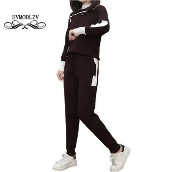 

2018 spring autumn knitting Women two piece set Fashion 2 piece set women Loose Long Sleeve Tracksuit women set