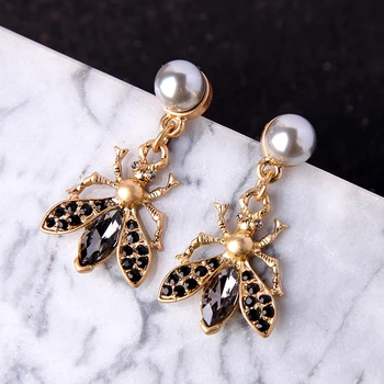 

Uer 2019 Antique Unique Gold Color Glass Stone Insect Drop Earrings Fashion Jewelry Accessories ed01851c