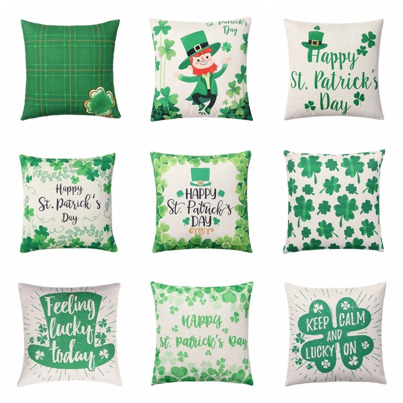 

ZENGIA 45*45cm St. Patrick's Day Spring Cushion cover Cotton Linen pillow case Home decorative pillow cover throw pillowcase