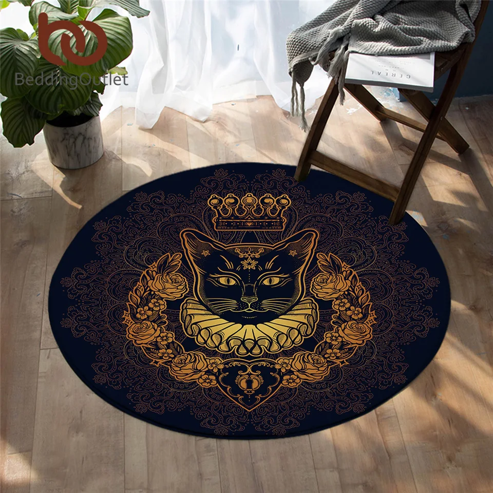 

BeddingOutlet Cat Queen Floor Mat Royal Cat Cartoon Round Carpet Luxury for Kids Adults Pet Print Area Rug Floral Play Mat 150cm