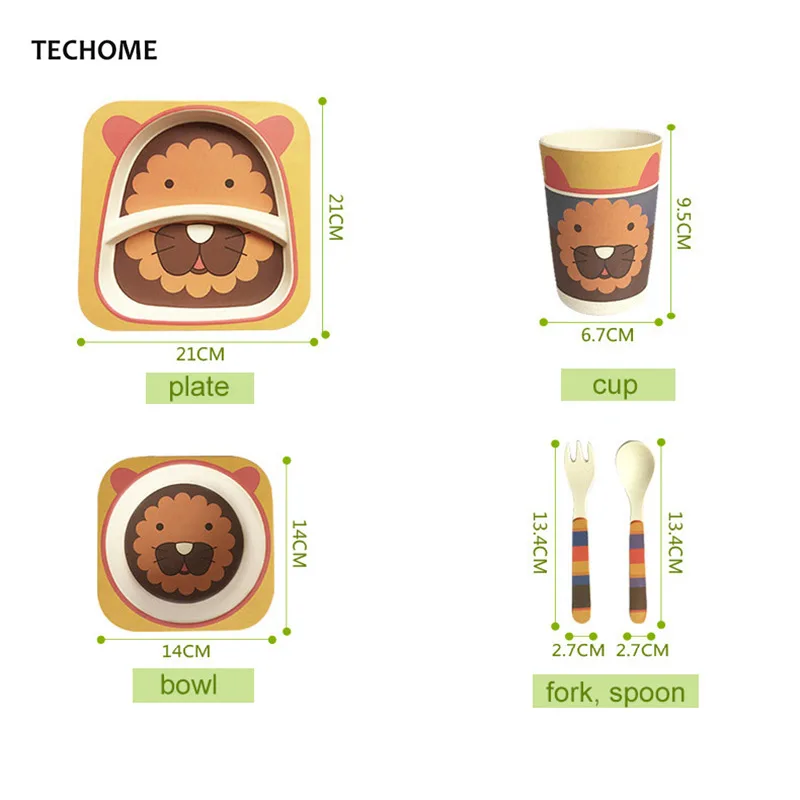 5 шт/набор мультфильм детские Миски Детские комплект из бамбукового волокна тарелка чаша Вилы ложка суб-сетки Посуда младенческой малышей Кормление Интимные аксессуары