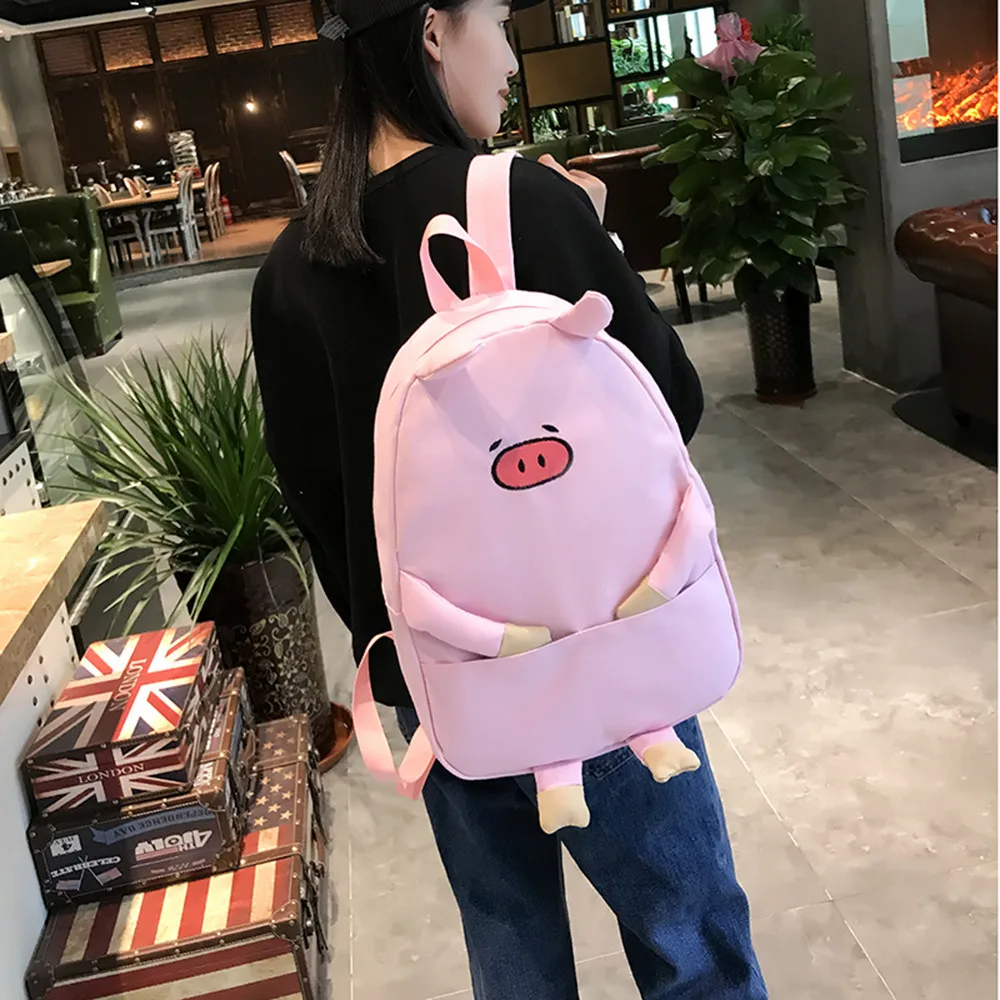 Women Girl Canvas Piggy Print Cute School Bag Travel School Backpack font b Bolsas b font