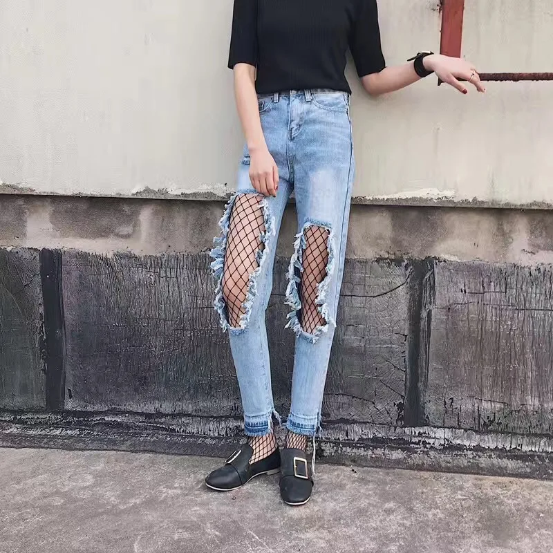 2018 Boyfriend Hole Ripped Jeans Women Cool Ladies Denim