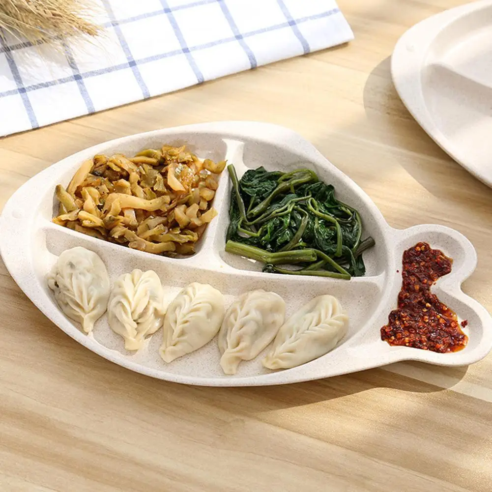 

4 Compartments Fish Shape Children Baby Dinner Food Plate Snack Serving Dish