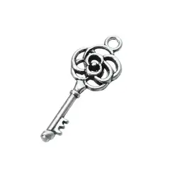 10 шт. талисманы цветок ключ 10,6x27,5 мм античный серебряный кулон цветок украшения-ключи для изготовления ювелирных изделий