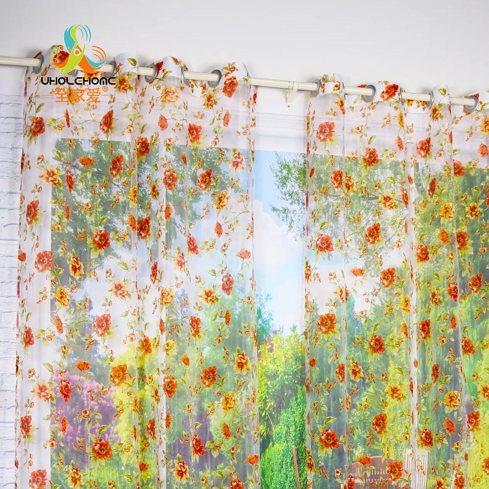 

Window Curtain Orange Flowers Transparent Sheer For Home Living Room Screening Voile Fabric 1PCS/Lot