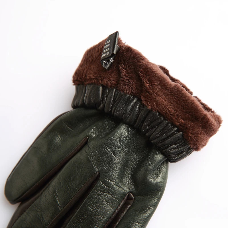 Genuine Leather Gloves Male Imported Lambskin Short Style Locomotive Plus Velvet Thicken Warm Touchscreen Man's Mittens EL116NC1