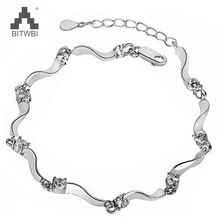 Стиль Мода 925 стерлингового серебра Кристалл Циркон браслет Регулируемая цепь браслет для женщин Свадебные украшения подарок