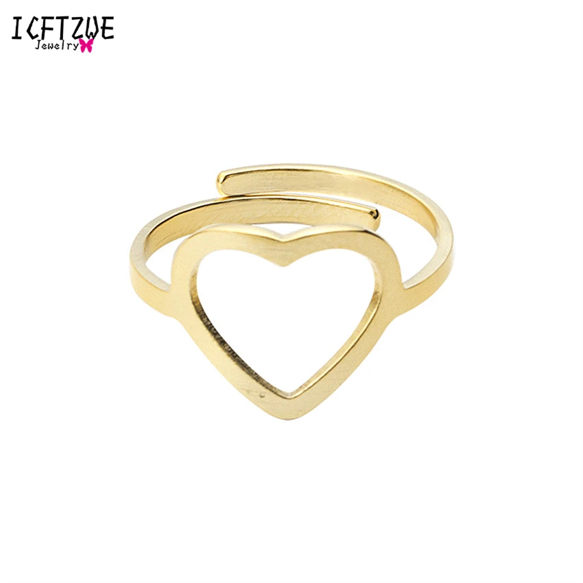 

ICFTZWE 2017 Gold Anillos Adjustable Heart Stainless Steel Unique Rings For Women Men Silver Fashion BFF Boho Jewelry